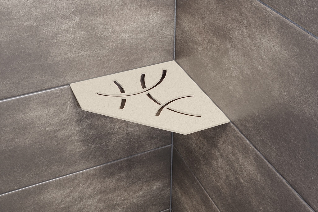 Schluter - Tablette "Curve" pentagonale d'angle 195x195mm Shelf-E-S2 - Ivoire structuré