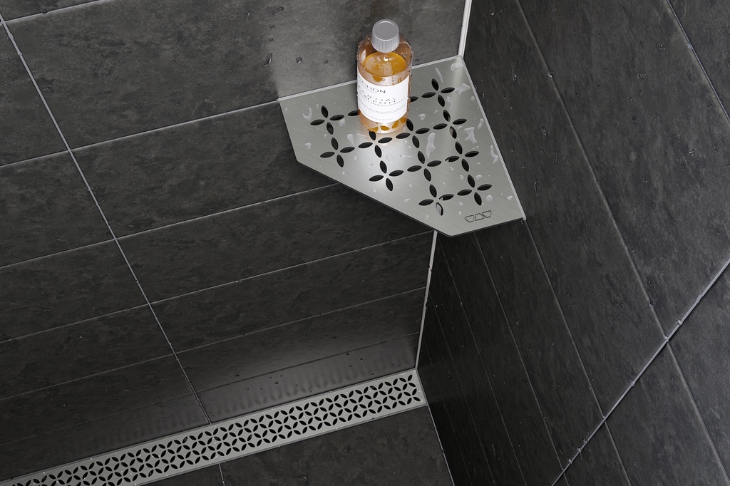 Schluter - Tablette "Floral" pentagonale d'angle 195x195mm Shelf-E-S2 - Inox brossé