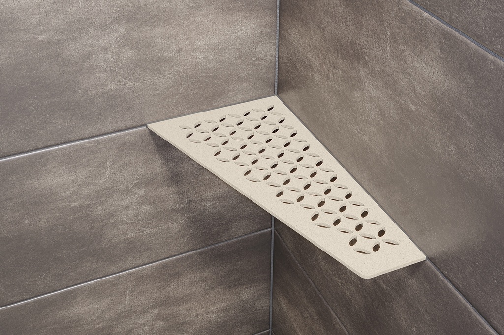 Schluter - Tablette "Floral" quadrilatérale d'angle 154x295mm Shelf-E-S3 - Ivoire structuré
